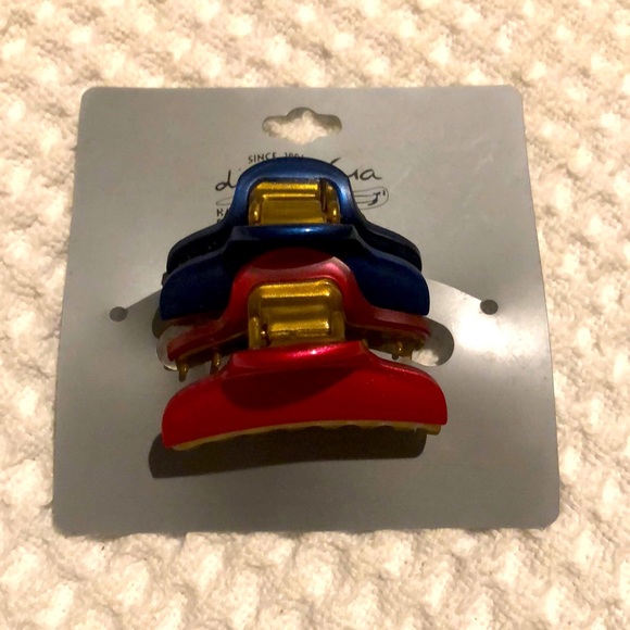 DI PRIMA 2-Small Luxury Red & Blue Hair Clips / Authentic / Made in France - Picture 1 of 1
